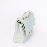 Ultra-Rare Chanel Medium Suede Classic Double Flap Stone Baby Blue 1993 24K GP
