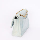 Ultra-Rare Chanel Medium Suede Classic Double Flap Stone Baby Blue 1993 24K GP