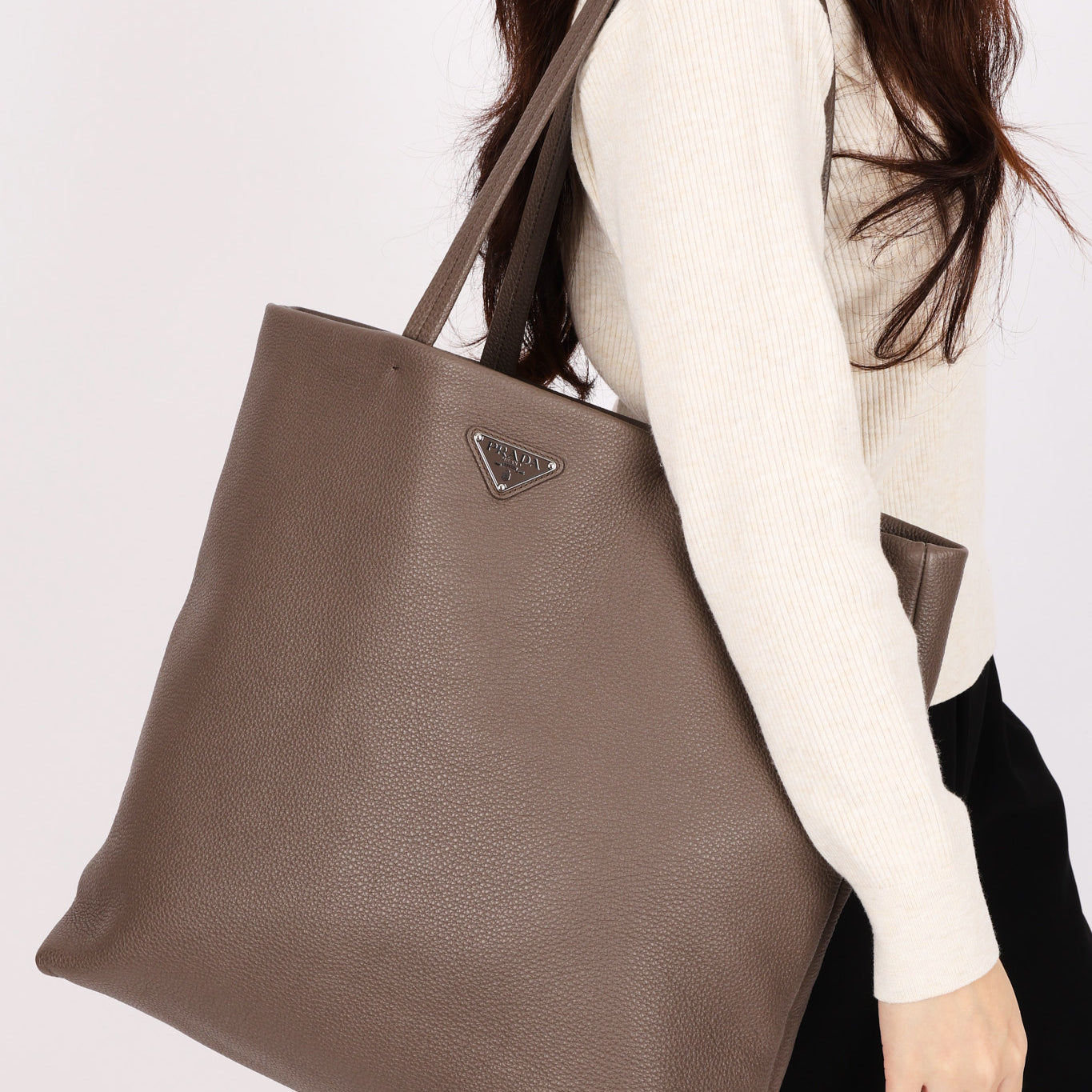 Prada Large Leather Tote Gray