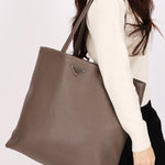 Prada Large Leather Tote Gray