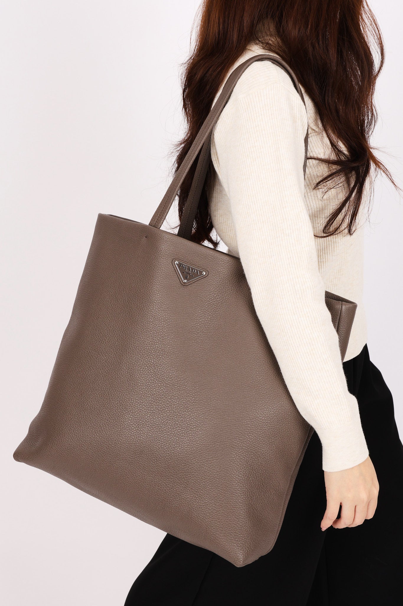 Prada Large Leather Tote Gray