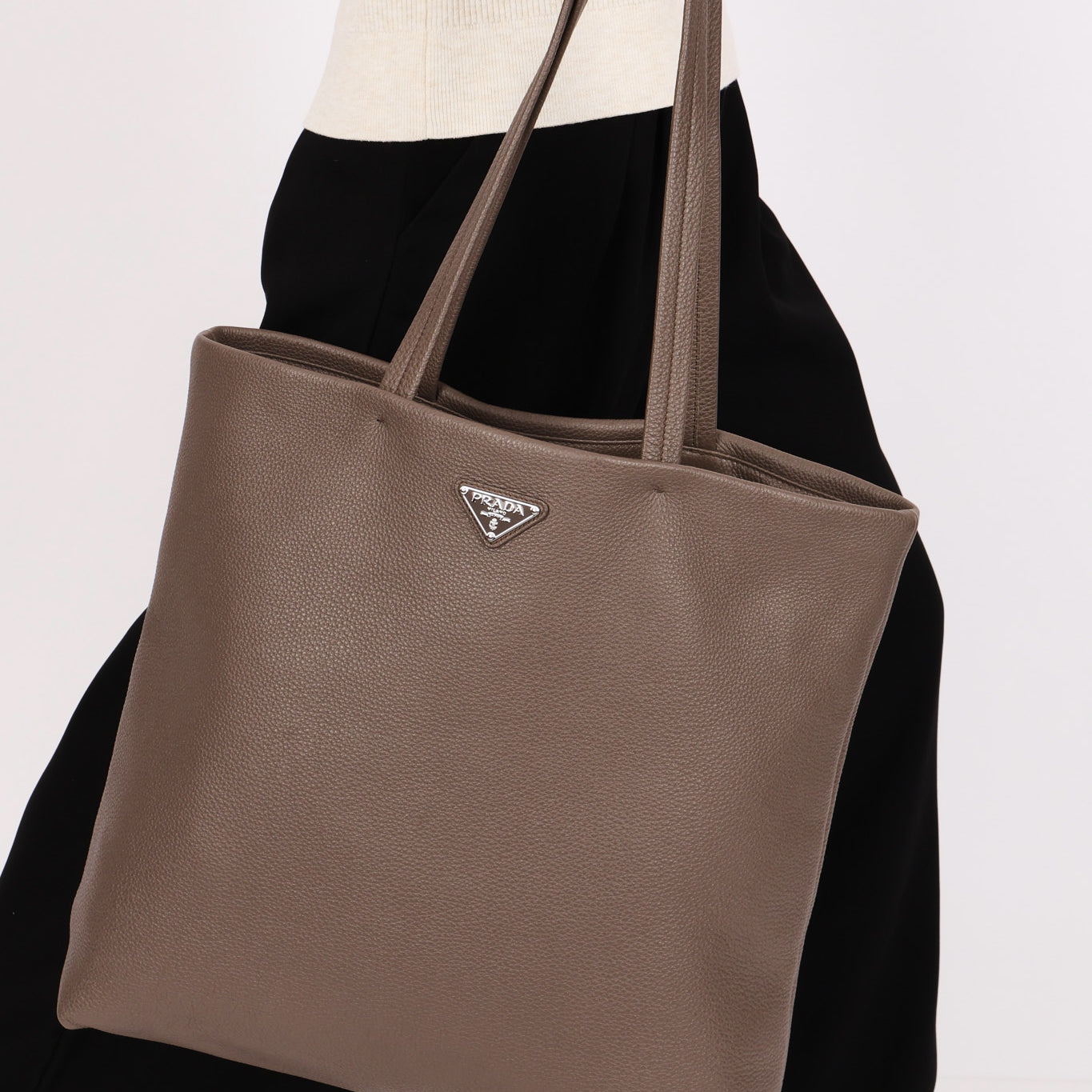 Prada Large Leather Tote Gray