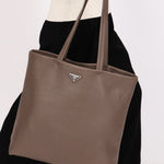 Prada Large Leather Tote Gray