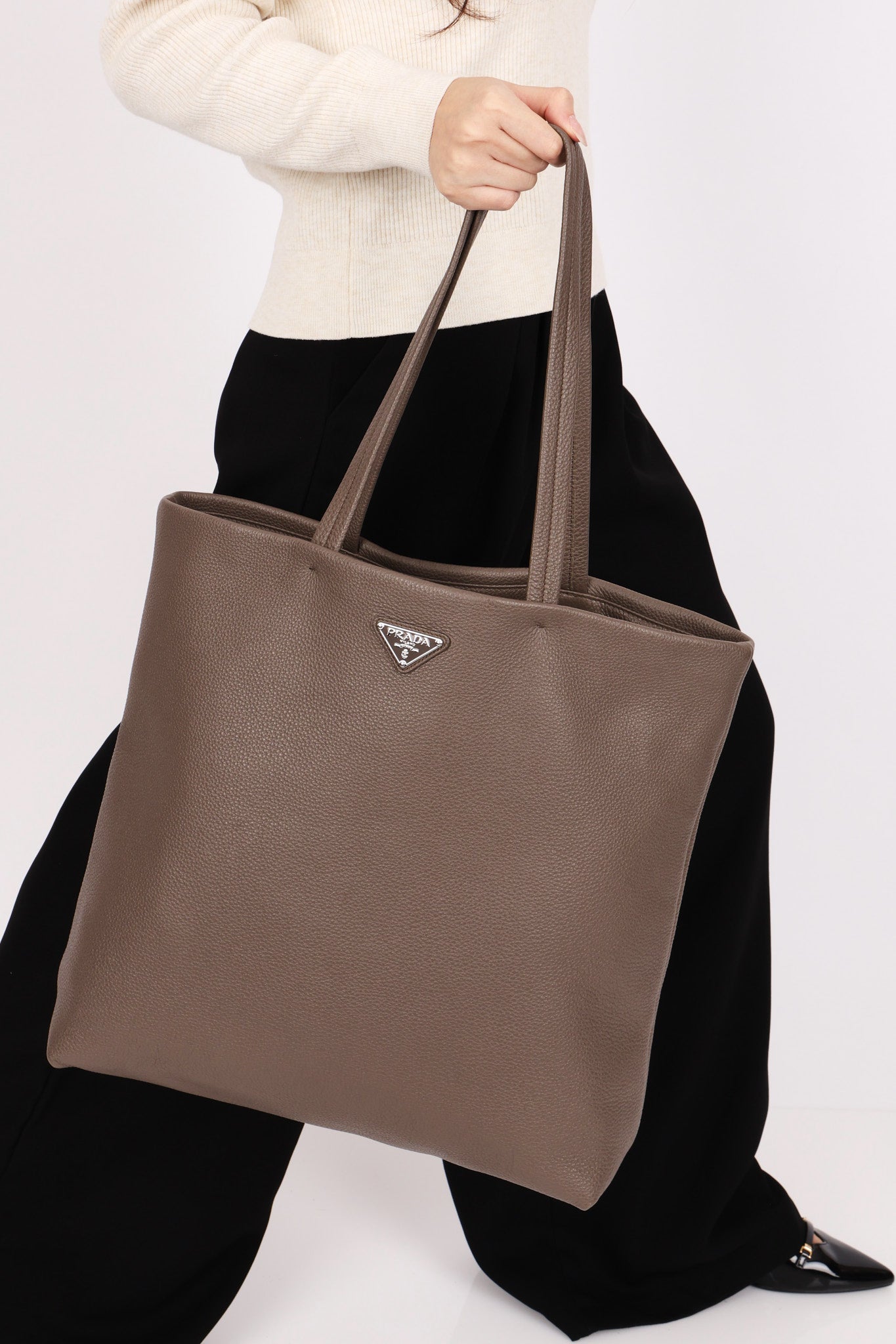 Prada Large Leather Tote Gray