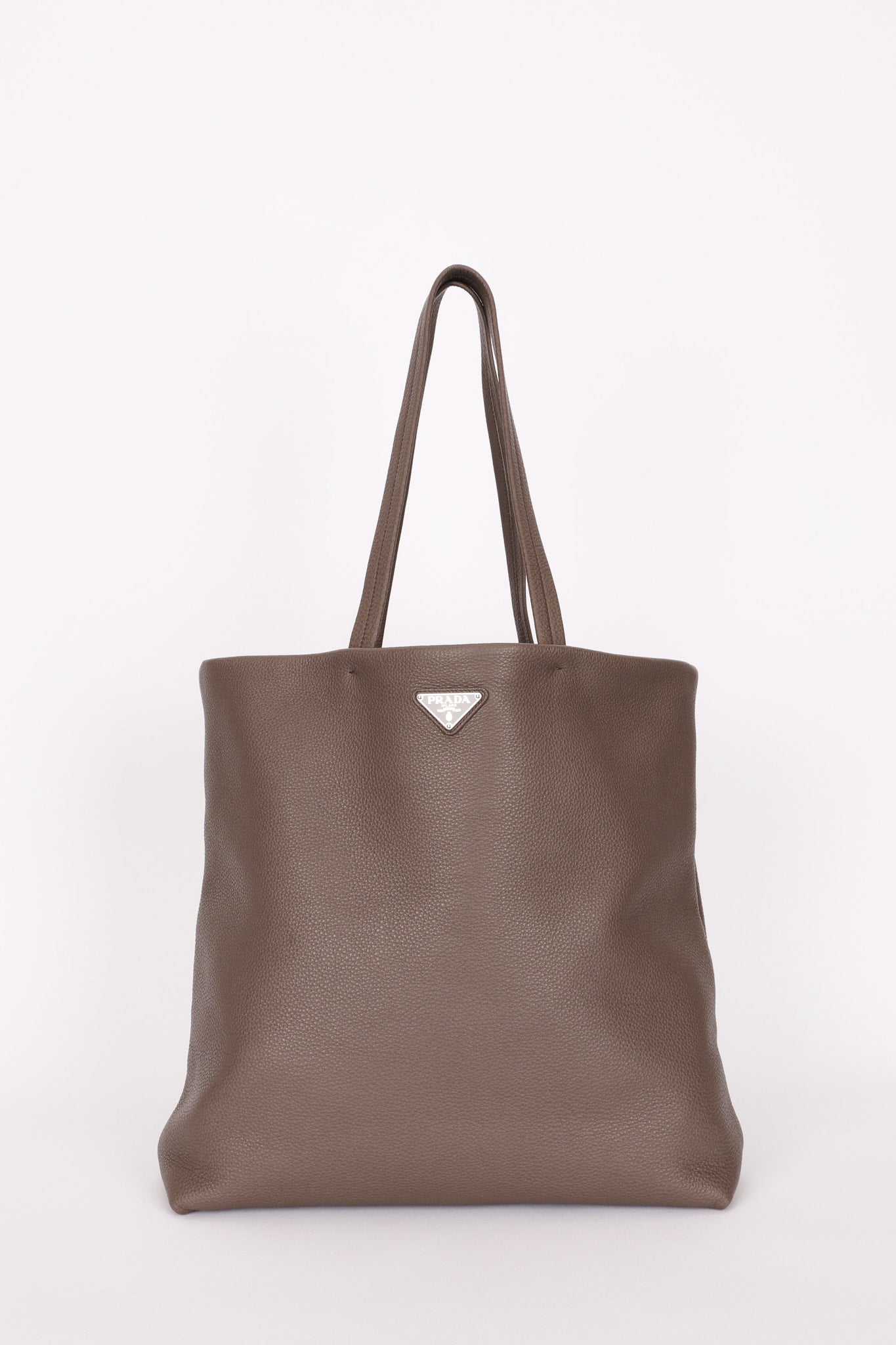 Prada Large Leather Tote Gray