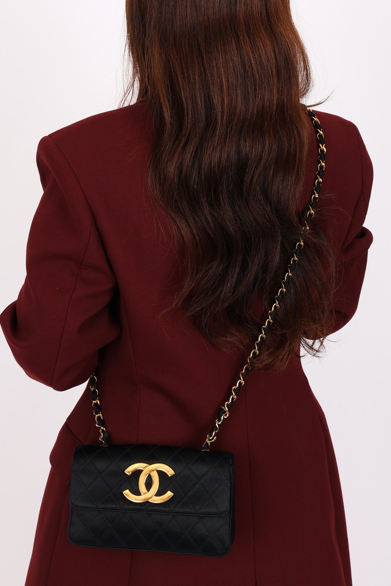 Chanel XL Logo Mini Flap Black Satin 24K GP