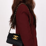 Chanel XL Logo Mini Flap Black Satin 24K GP