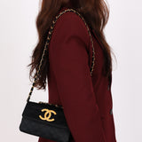 Chanel XL Logo Mini Flap Black Satin 24K GP