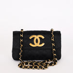 Chanel XL Logo Mini Flap Black Satin 24K GP