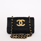 Chanel XL Logo Mini Flap Black Satin 24K GP