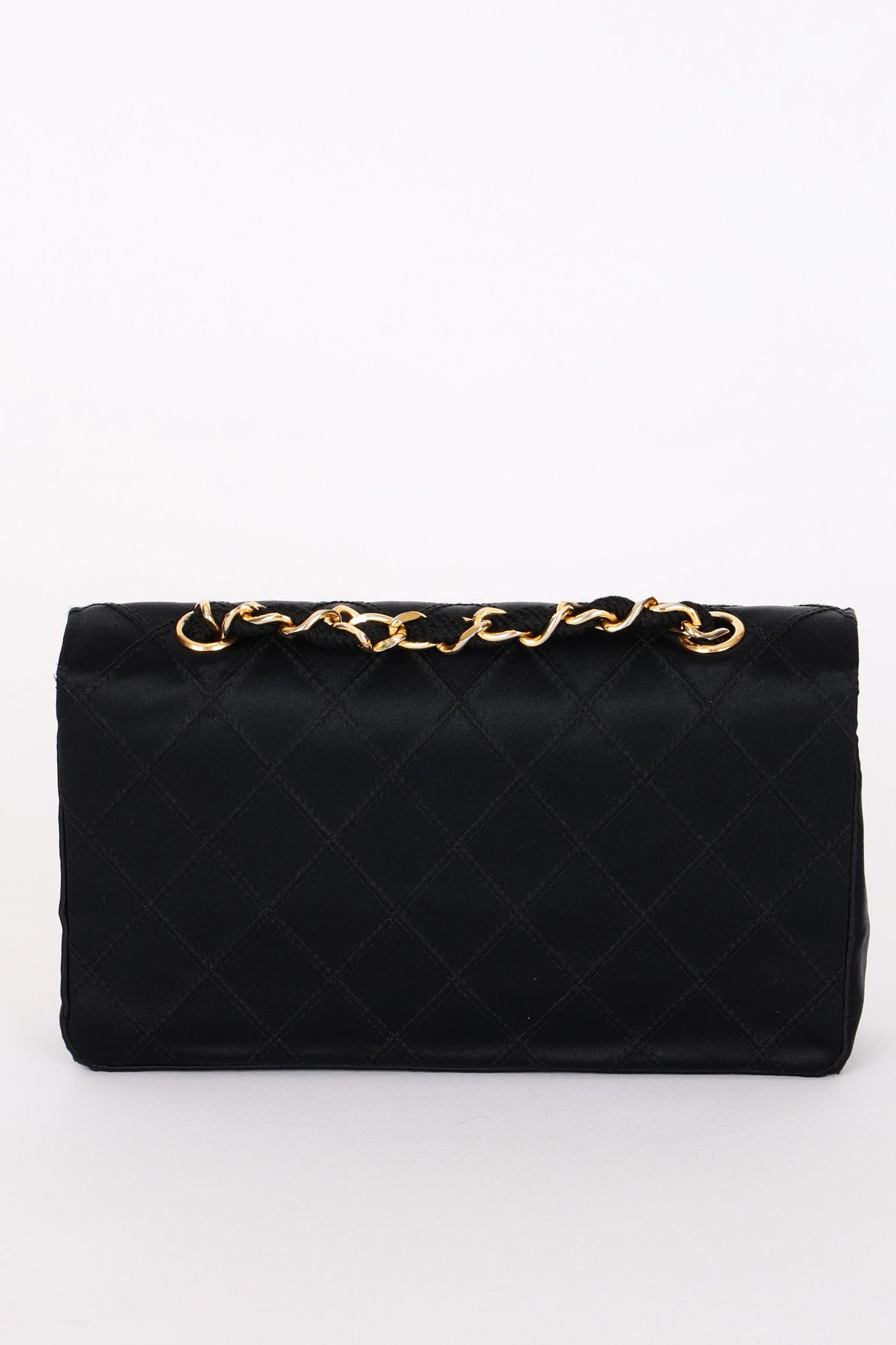 Chanel XL Logo Mini Flap Black Satin 24K GP