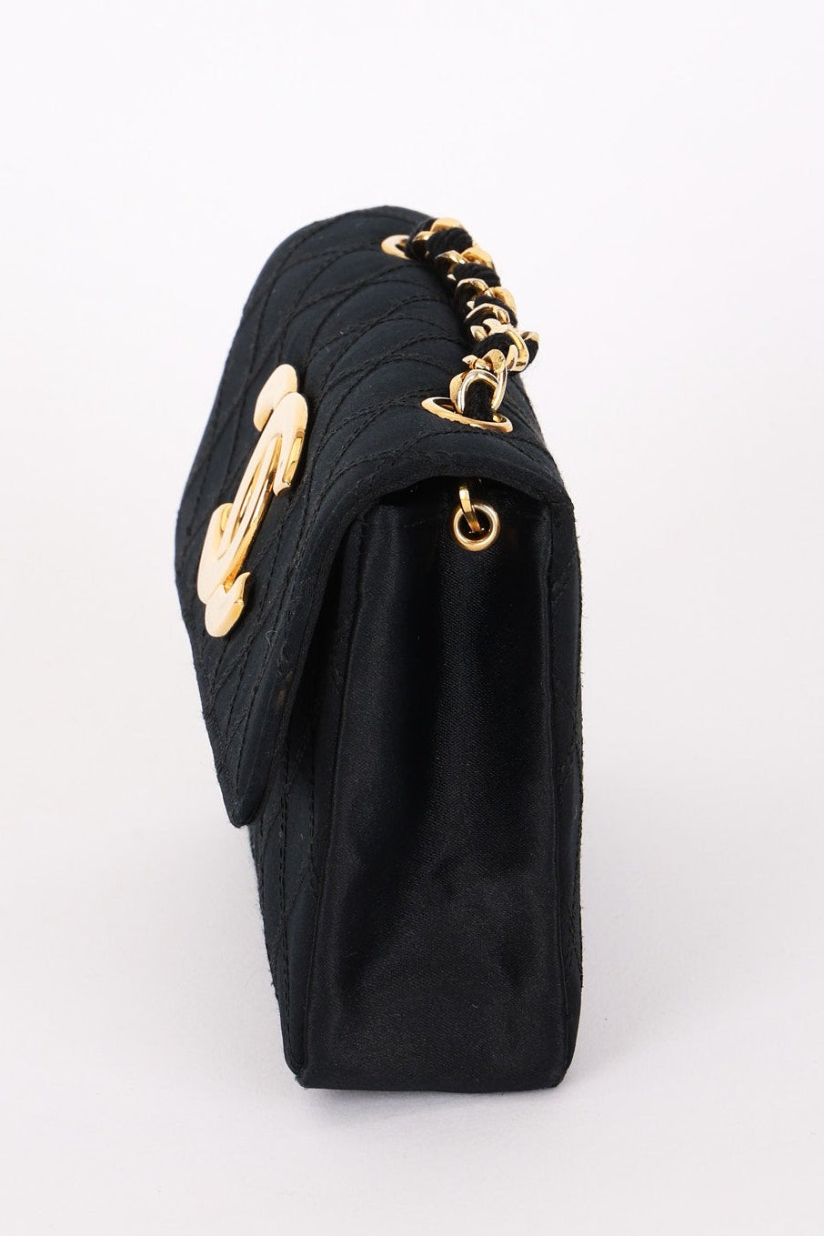 Chanel XL Logo Mini Flap Black Satin 24K GP