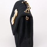 Chanel XL Logo Mini Flap Black Satin 24K GP