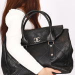 Chanel Turnlock Flap Top Handle Bag Black Calfskin SHW