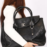 Chanel Turnlock Flap Top Handle Bag Black Calfskin SHW