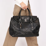 Chanel Turnlock Flap Top Handle Bag Black Calfskin SHW
