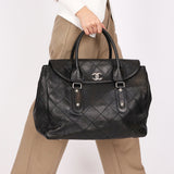 Chanel Turnlock Flap Top Handle Bag Black Calfskin SHW