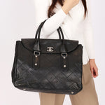 Chanel Turnlock Flap Top Handle Bag Black Calfskin SHW