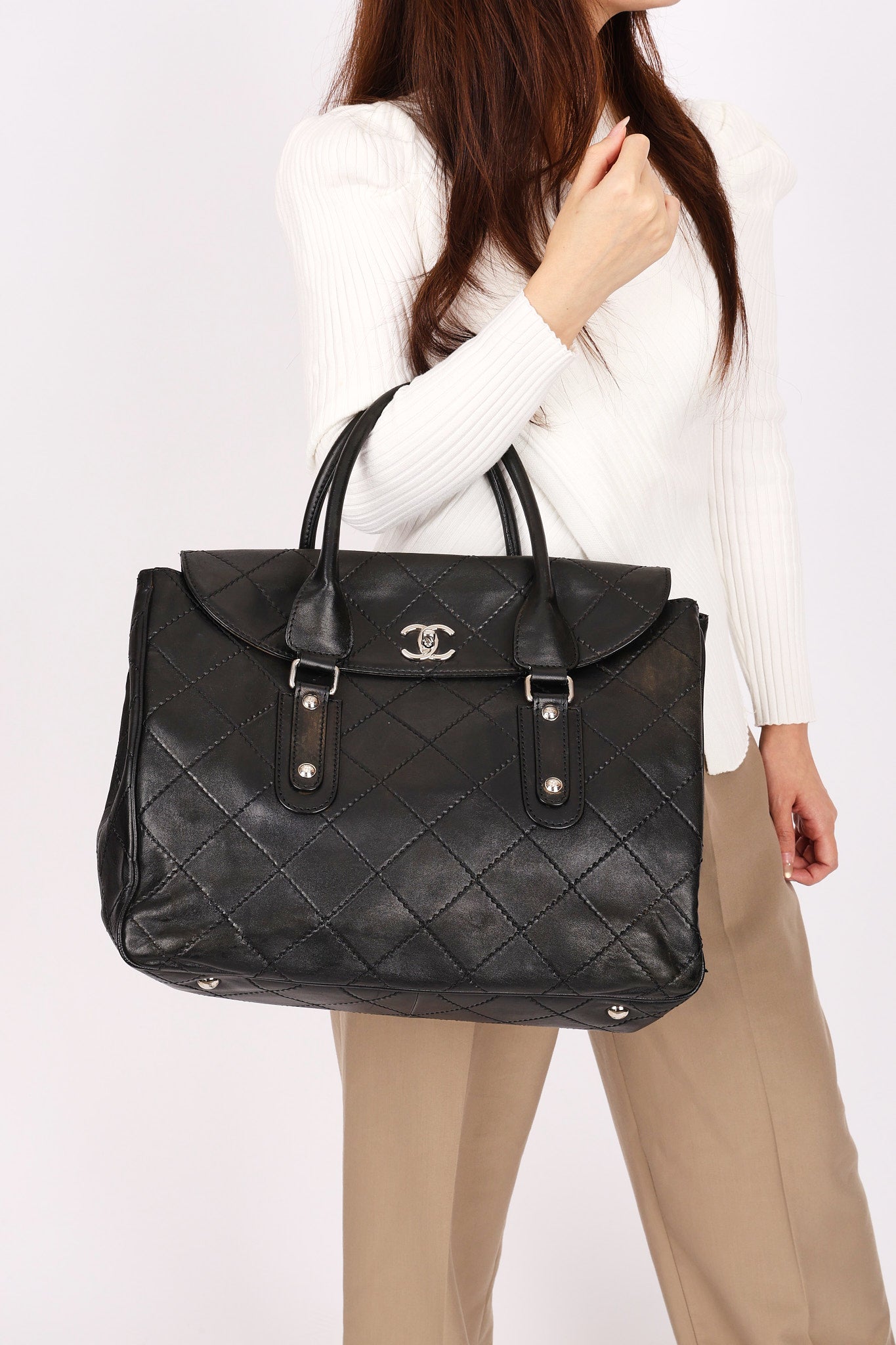 Chanel Turnlock Flap Top Handle Bag Black Calfskin SHW
