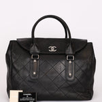 Chanel Turnlock Flap Top Handle Bag Black Calfskin SHW