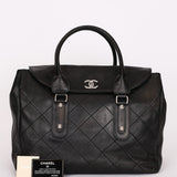 Chanel Turnlock Flap Top Handle Bag Black Calfskin SHW