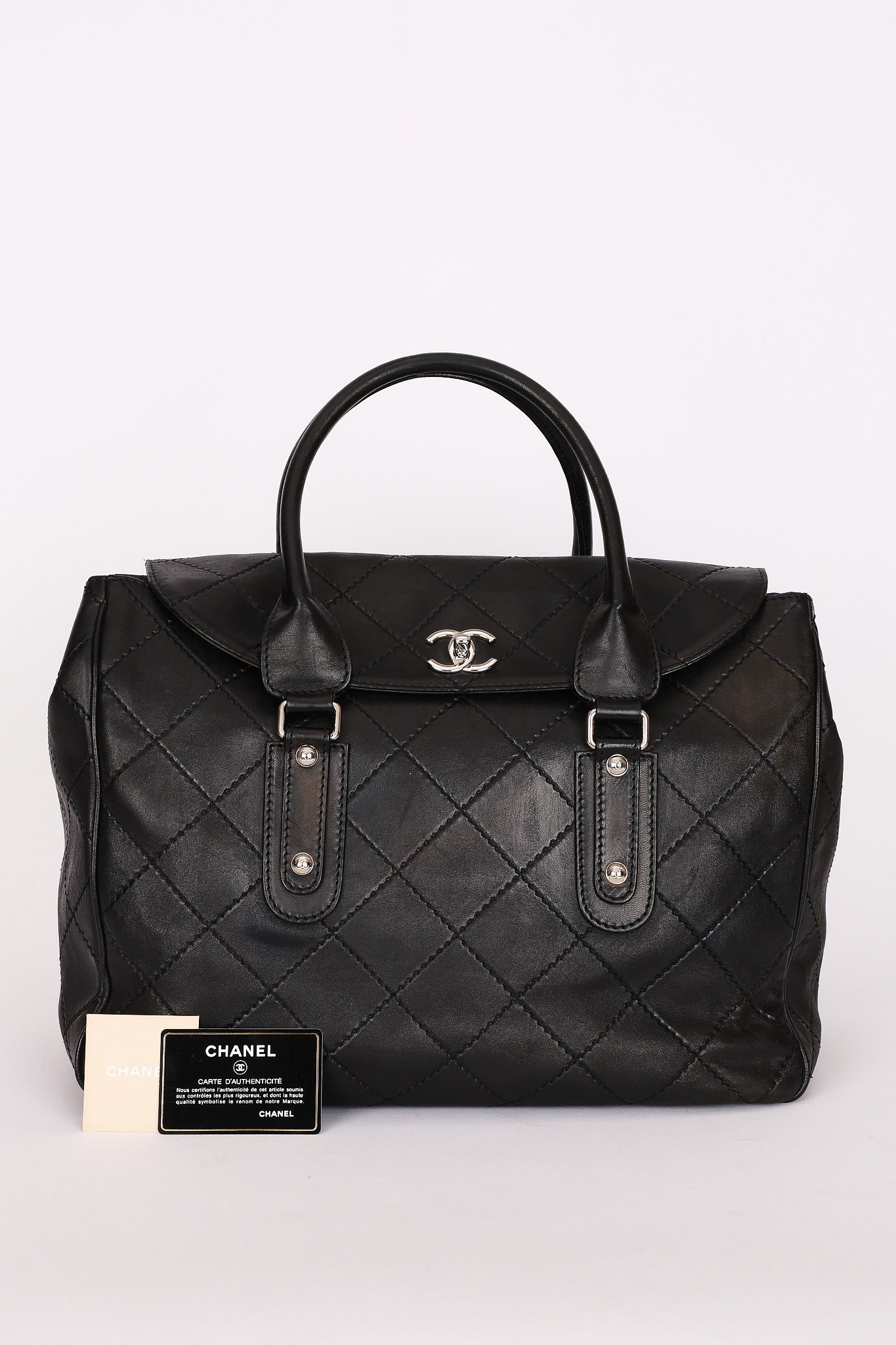 Chanel Turnlock Flap Top Handle Bag Black Calfskin SHW