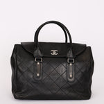 Chanel Turnlock Flap Top Handle Bag Black Calfskin SHW