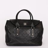 Chanel Turnlock Flap Top Handle Bag Black Calfskin SHW