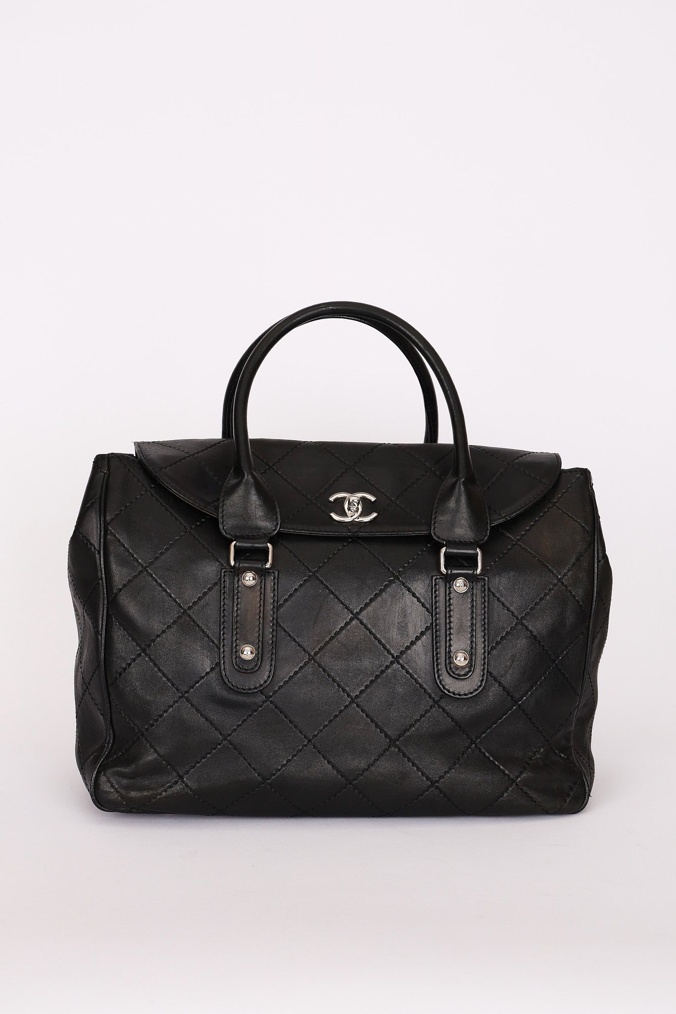 Chanel Turnlock Flap Top Handle Bag Black Calfskin SHW