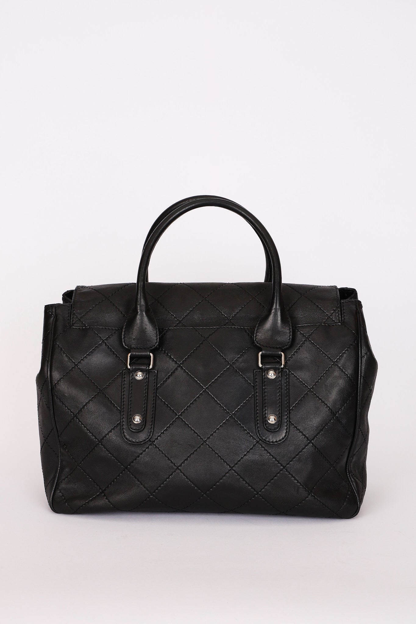 Chanel Turnlock Flap Top Handle Bag Black Calfskin SHW