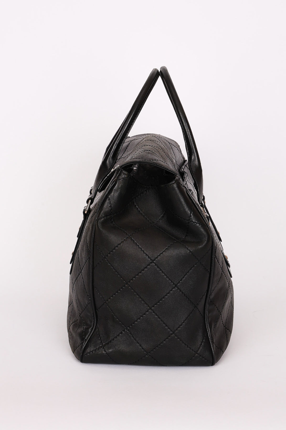 Chanel Turnlock Flap Top Handle Bag Black Calfskin SHW