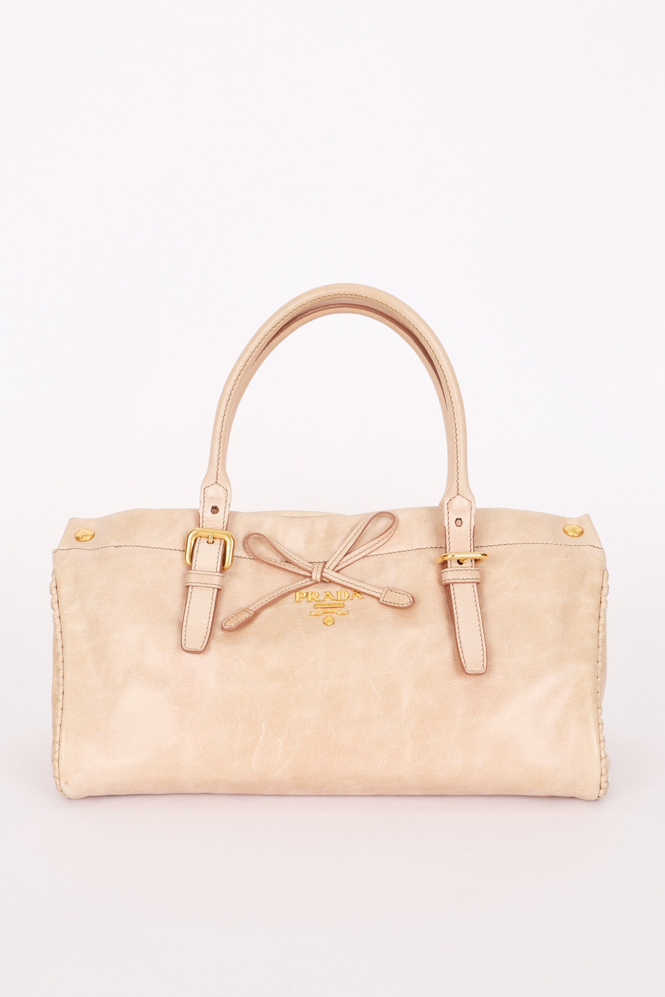 Prada Bow Top Handle Shopping Bag Beige Vitello Shine