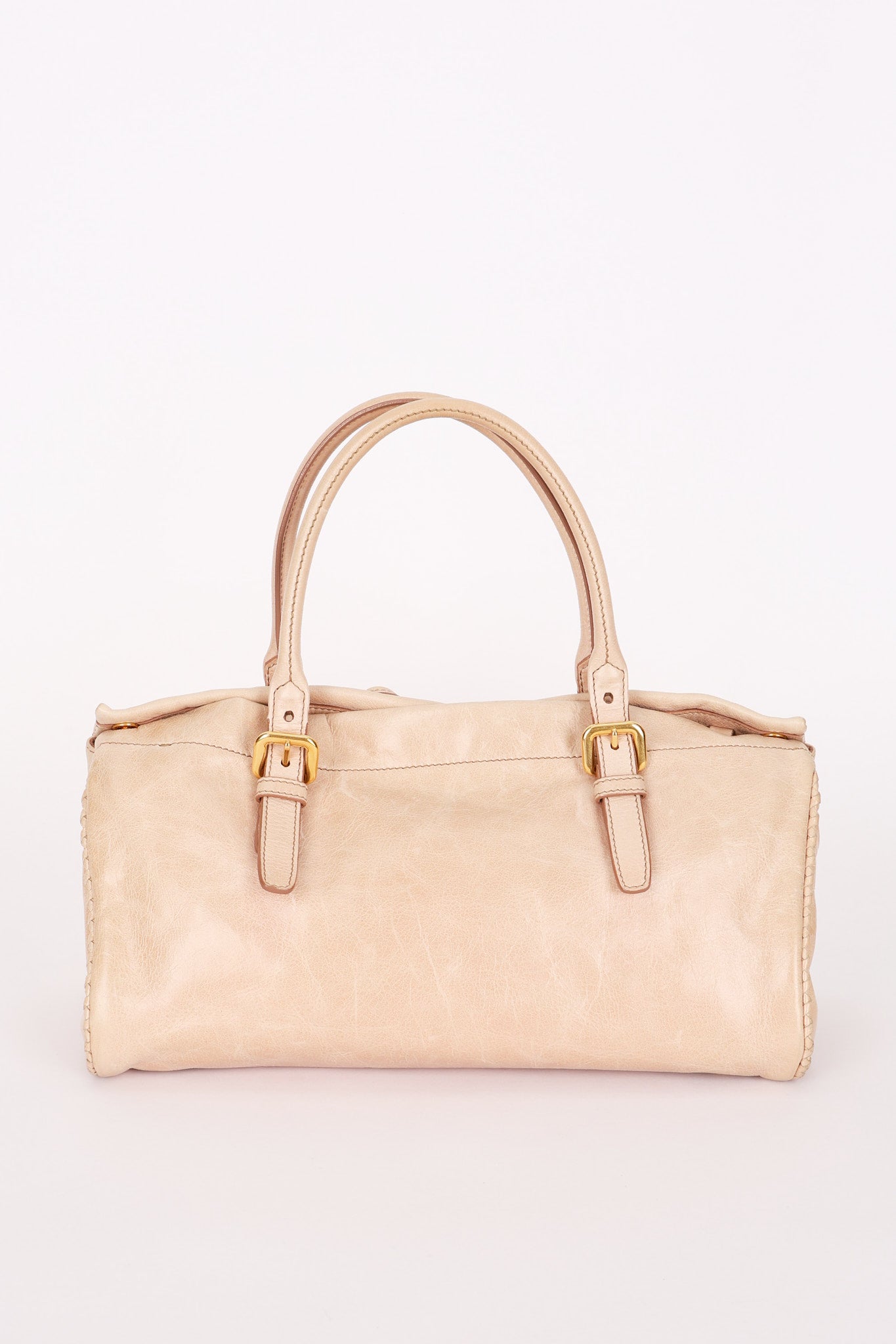 Prada Bow Top Handle Shopping Bag Beige Vitello Shine