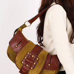 Yves Saint Laurent Rive Gauche Shoulder Bag Green Suede