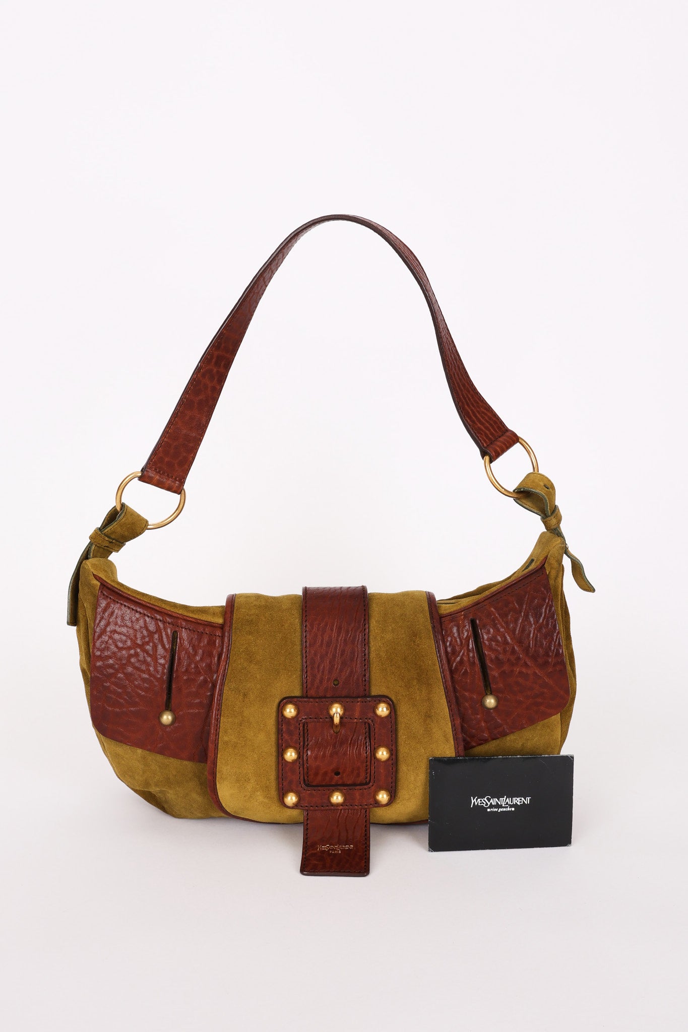 Yves Saint Laurent Rive Gauche Shoulder Bag Green Suede
