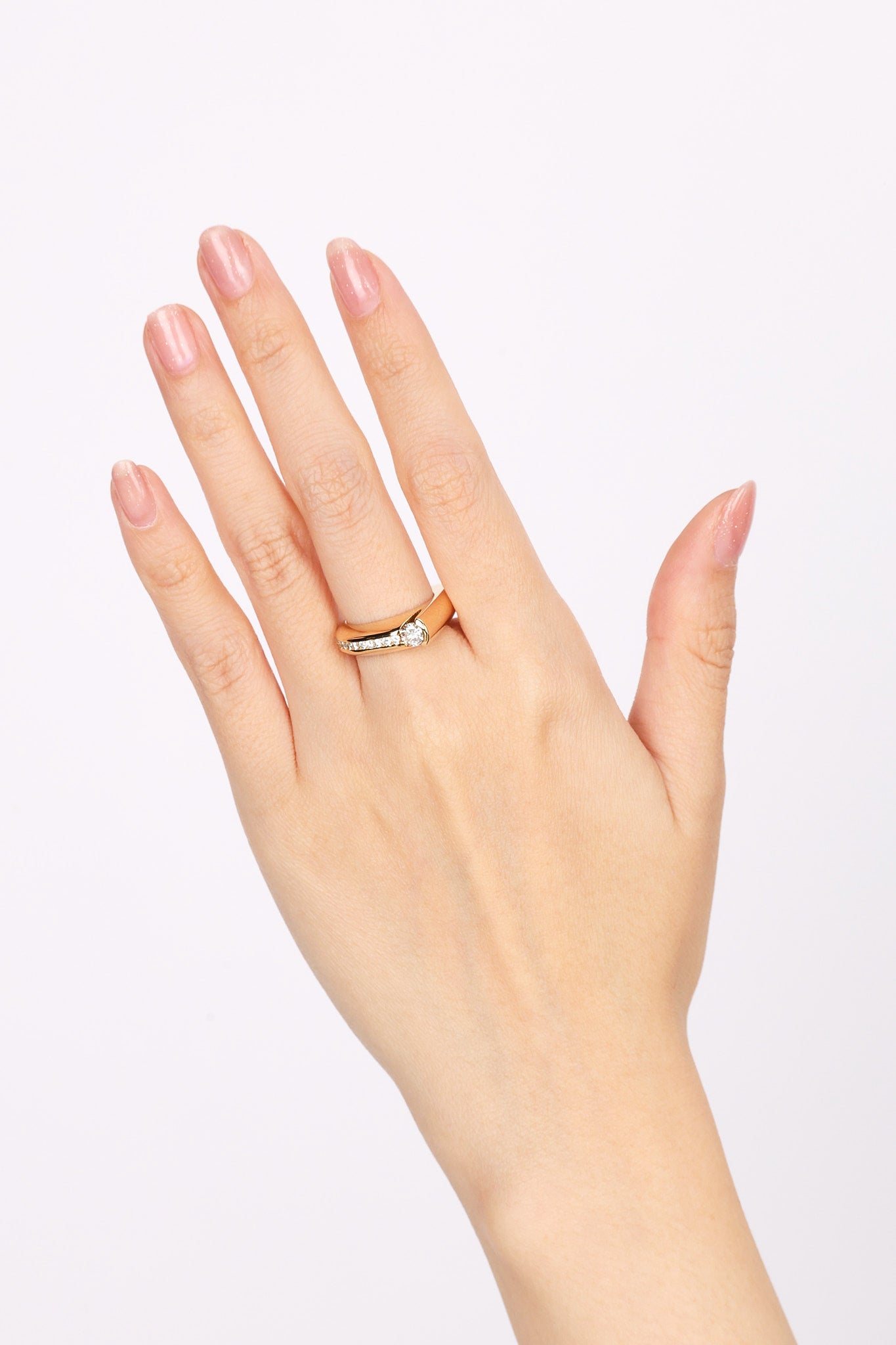 18K Yellow Gold Channel Set Accent Band Ring, Size US 5