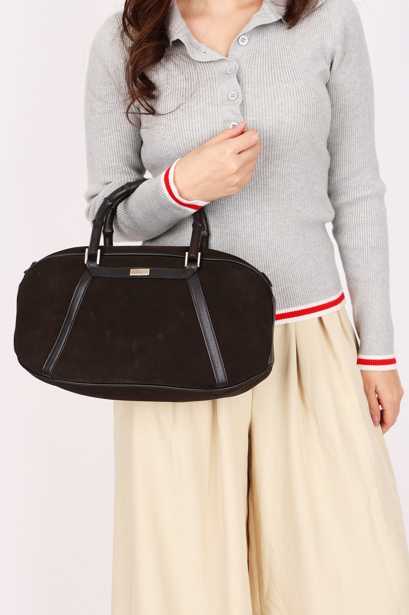 Gucci Bamboo Top Handle Bag Suede