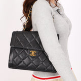 Chanel Diana Frame Single Flap Black Caviar 24K GP