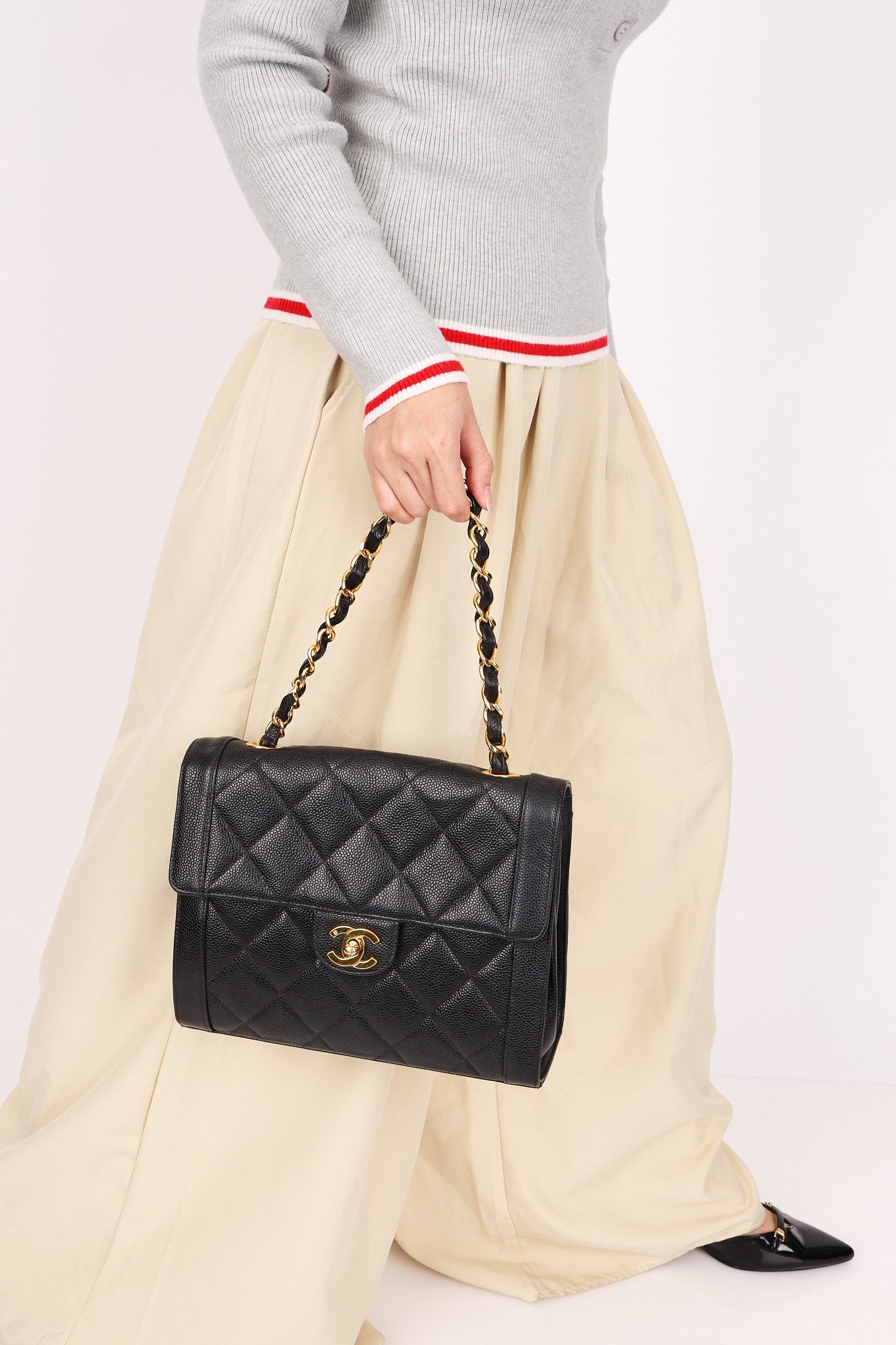 Chanel Diana Frame Single Flap Black Caviar 24K GP