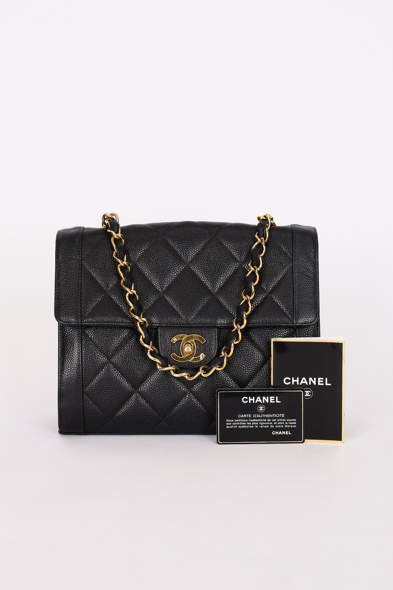 Chanel Diana Frame Single Flap Black Caviar 24K GP