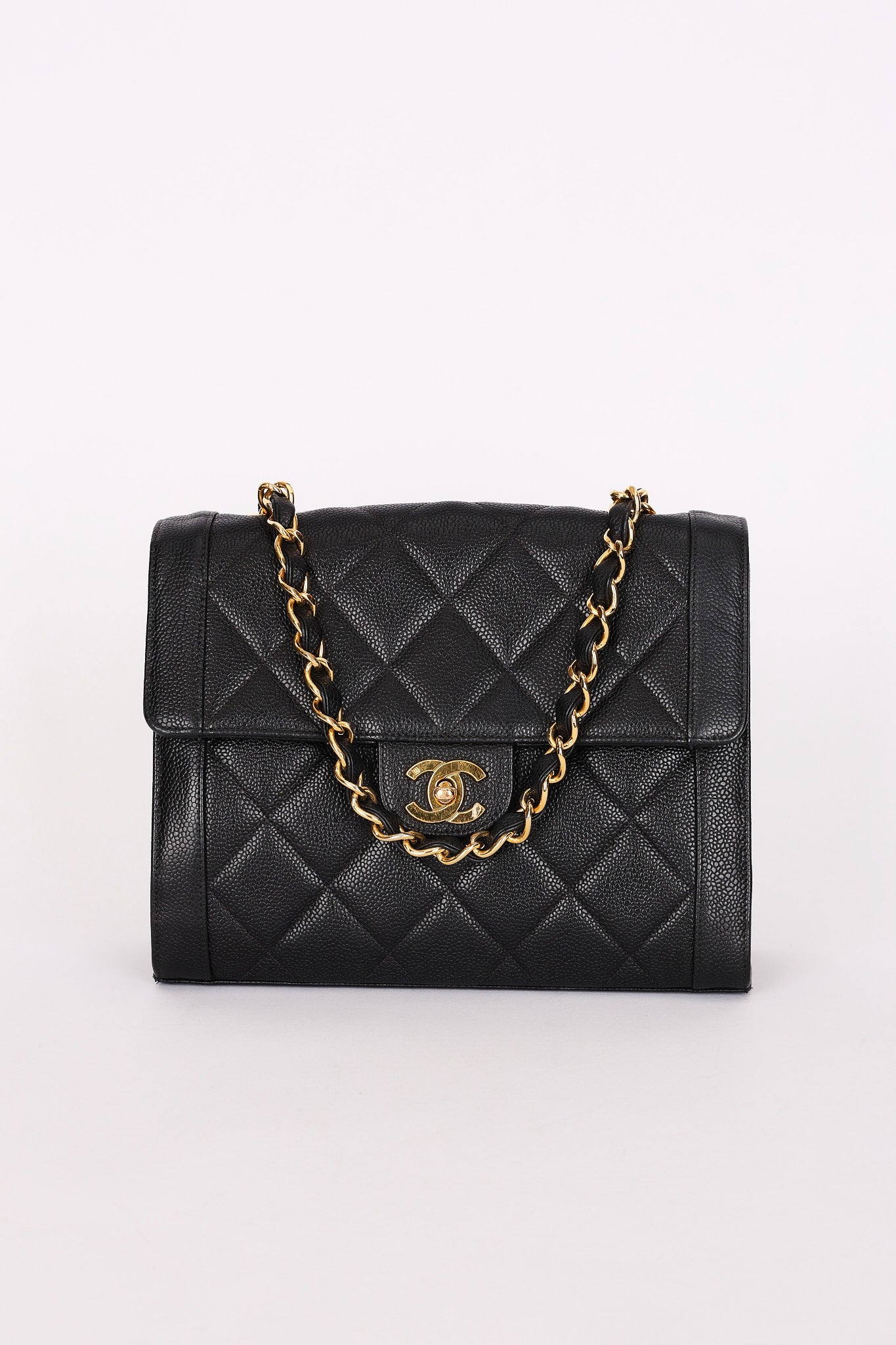 Chanel Diana Frame Single Flap Black Caviar 24K GP