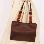 Yves Saint Laurent Tote with Tortoise Shell Chain Brown Nylon