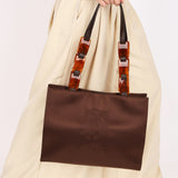 Yves Saint Laurent Tote with Tortoise Shell Chain Brown Nylon