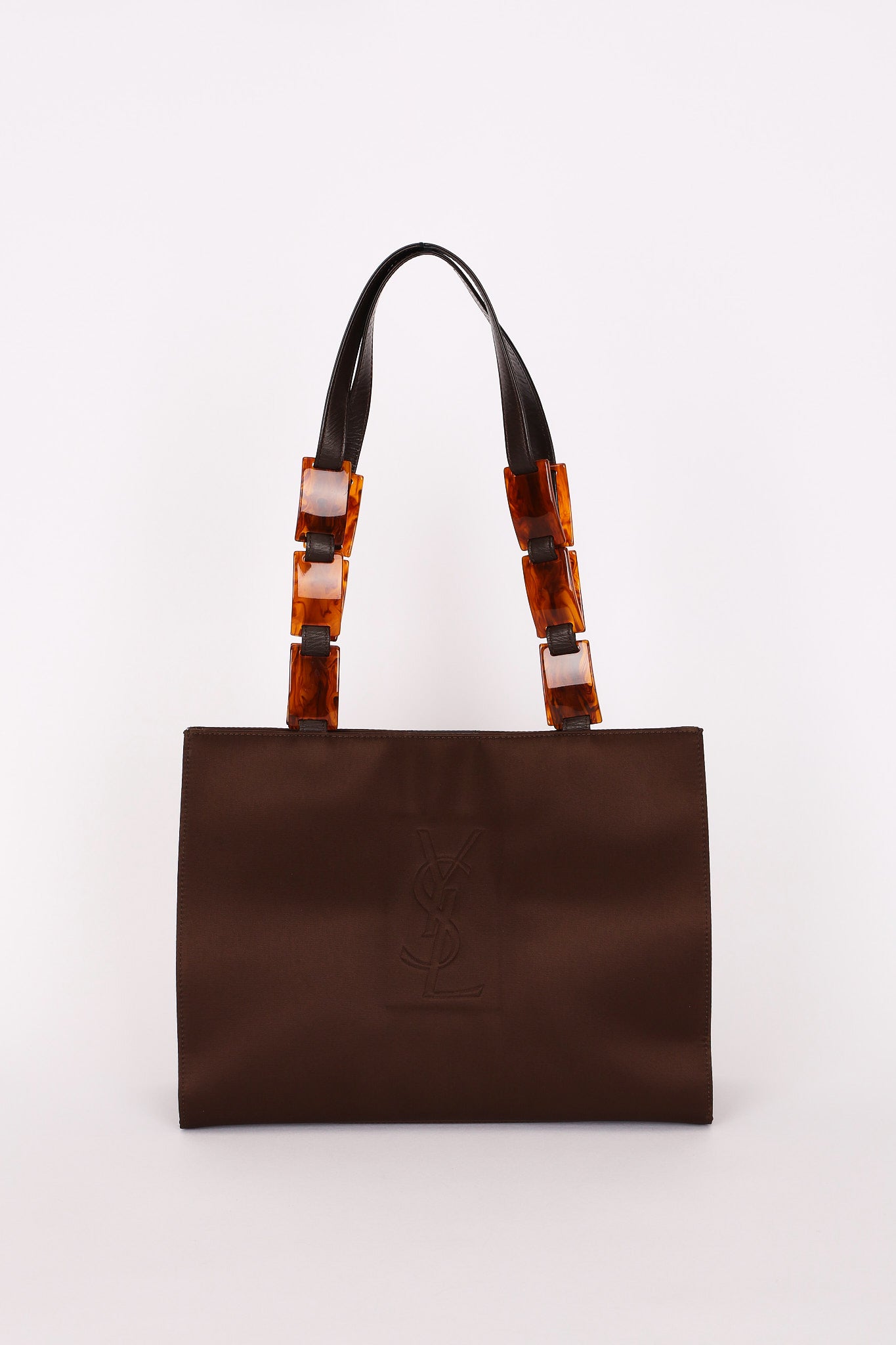 Yves Saint Laurent Tote with Tortoise Shell Chain Brown Nylon