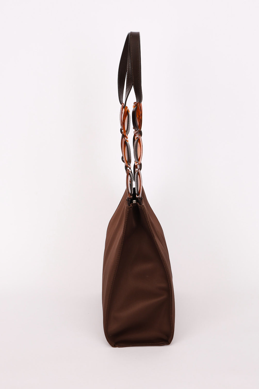 Yves Saint Laurent Tote with Tortoise Shell Chain Brown Nylon