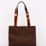 Yves Saint Laurent Tote with Tortoise Shell Chain Brown Nylon