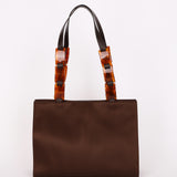 Yves Saint Laurent Tote with Tortoise Shell Chain Brown Nylon