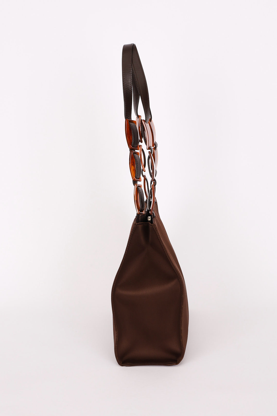 Yves Saint Laurent Tote with Tortoise Shell Chain Brown Nylon