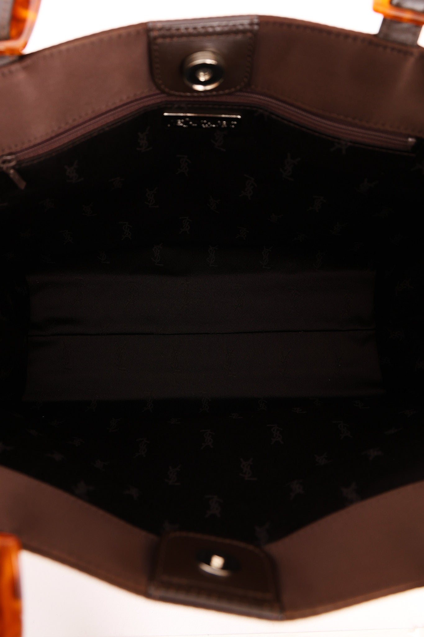 Yves Saint Laurent Tote with Tortoise Shell Chain Brown Nylon