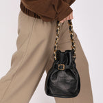 Chanel Buckle Bucket Bag Black Lambskin 24K GP